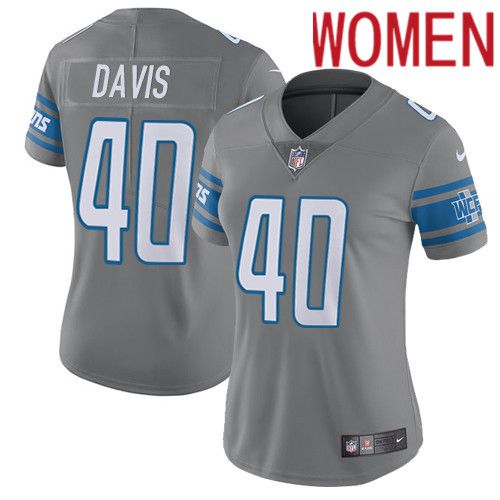 Women Detroit Lions #40 Jarrad Davis Nike Grey Rush Vapor Limited NFL Jersey->women nfl jersey->Women Jersey